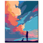 Painting by Numbers Art Nature Girl with Dog and Exotic Clouds