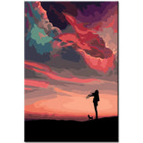 Painting by Numbers Art Nature Girl with Dog and Exotic Clouds