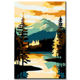 Painting by Numbers Art Nature Yellow Golden Sky Behind Mountain Lake