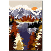 Painting by Numbers Art Nature Setting Sun Behind Mountain Lake