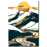 Painting by Numbers Art Nature Golden Sun Behind White Mountain with Silver-Golden River