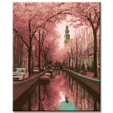 Painting by Numbers Netherlands Canal Holland Cherry Blossom