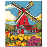 Painting by Numbers Netherlands Holland Windmill Flowers