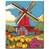 Painting by Numbers Netherlands Holland Windmill Flowers