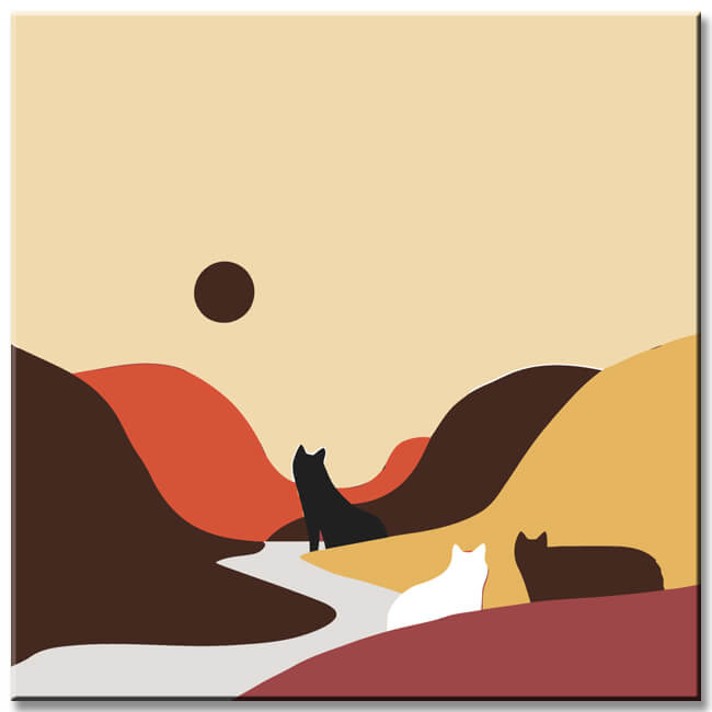 Painting by numbers art hills by the river in a cat look