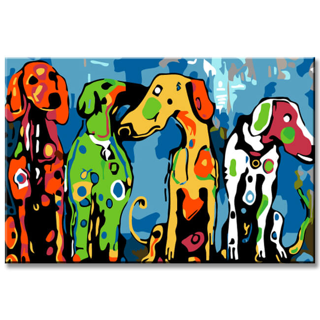 Painting by Numbers Art Four Colorful Dogs