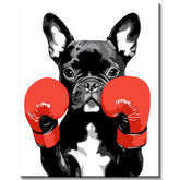 Painting by Numbers Art Black Dog with Red Boxing Gloves