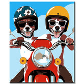Painting by Numbers Art Two Dogs with Helmets on Red Motorcycle