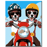 Painting by Numbers Art Two Dogs with Helmets on Red Motorcycle
