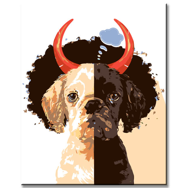 Painting by Numbers Art Half Angel Half Devil Dog