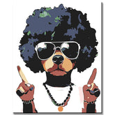 Painting by Numbers Art Dog with Black Wig and Necklace