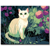 Painting by Numbers Art White Cat with Green Eyes in The Grass