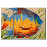 Painting by Numbers Art Animal Colorful Fish with An Oriental City in its Stomach 2-Panel