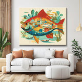 Painting by Numbers Art Animal Colorful Fish with An Oriental City in its Stomach