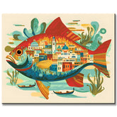 Painting by Numbers Art Animal Colorful Fish with An Oriental City in its Stomach