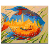 Painting by Numbers Art Animal Colorful Fish with An Oriental City in its Stomach