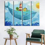 Painting by Numbers Art Animal Whale with Lighthouse House and Tree on The Back 4 Panel