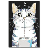 Painting by Numbers Art Animal White Cat with Gray Stripes