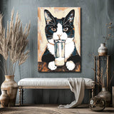 Painting by Numbers Art Animal Black and White Cat with Glass in Paws