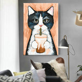 Painting by Numbers Art Animal Black and White Cat with Glass in Paws