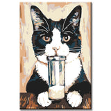Painting by Numbers Art Animal Black and White Cat with Glass in Paws