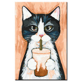 Painting by Numbers Art Animal Black and White Cat with Glass in Paws