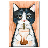Painting by Numbers Art Animal Black and White Cat with Glass in Paws