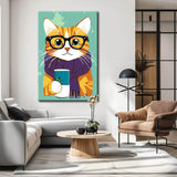 Paint by Numbers Art Animal Cat with Purple Scarf and Glasses