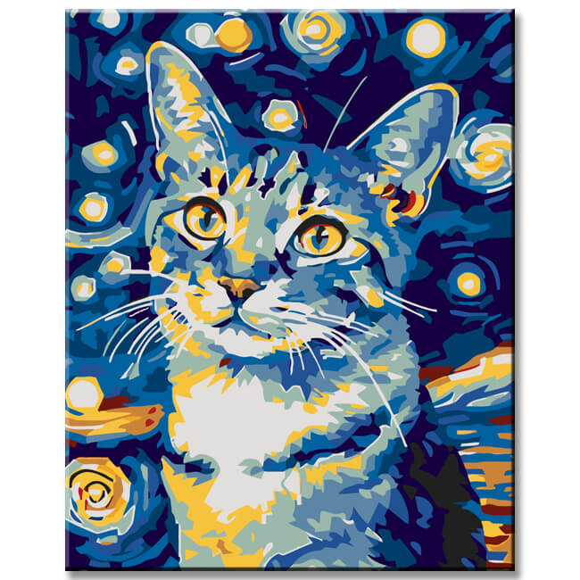 Painting by Numbers Art Animal Cat Portrait Starry Night