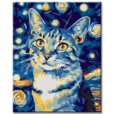 Painting by Numbers Art Animal Cat Portrait Starry Night
