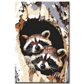 Painting by Numbers Art Animal Raccoons Peeking Out of Tree Hole
