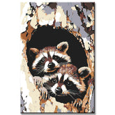Painting by Numbers Art Animal Raccoons Peeking Out of Tree Hole