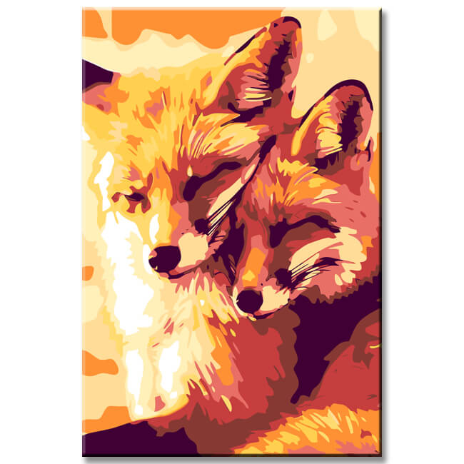 Painting by numbers art animal fox couple