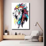 Painting by Numbers Art Animal Lion with Colorful Mane and Feathers on His Head