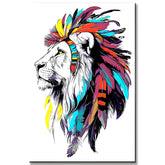 Paint by Numbers Art Animal Colorful Lion with Feathers on its Head