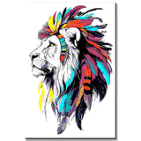Paint by Numbers Art Animal Colorful Lion with Feathers on its Head