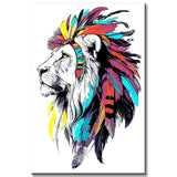 Painting by Numbers Art Animal Lion with Colorful Mane and Feathers on His Head