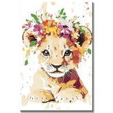 Painting by Numbers Art Animal Baby Lion with Flowers on His Head