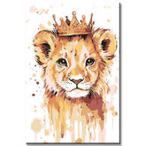 Painting by Numbers Art Animal Little Lion with Crown on His Head