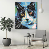 Painting by numbers art animal black and white cat head