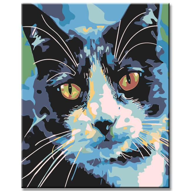 Painting by numbers art animal black and white cat head