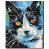 Painting by numbers art animal black and white cat head