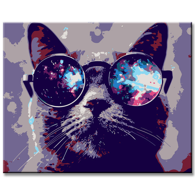 Painting by numbers cat with glasses
