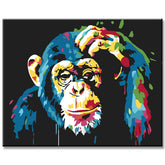 Painting by numbers Colorful monkey holds his hand on his head