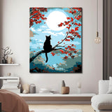 Painting by Numbers Art Animal Cat Sitting on A Branch with Red Leaves
