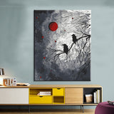 Painting by Numbers Art Animal Two Ravens Sit on A Branch and Look At The Red Moon
