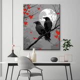 Painting by Numbers Art Animal Two Ravens Sit on A Branch and Look At The Red Moon