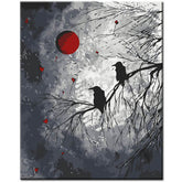 Painting by Numbers Art Animal Two Ravens Sit on A Branch and Look At The Red Moon