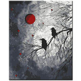 Painting by Numbers Art Animal Two Ravens Sit on A Branch and Look At The Red Moon