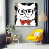Paint by Numbers Art Animal White Cat with Glasses and A Bow Tie Around His Neck